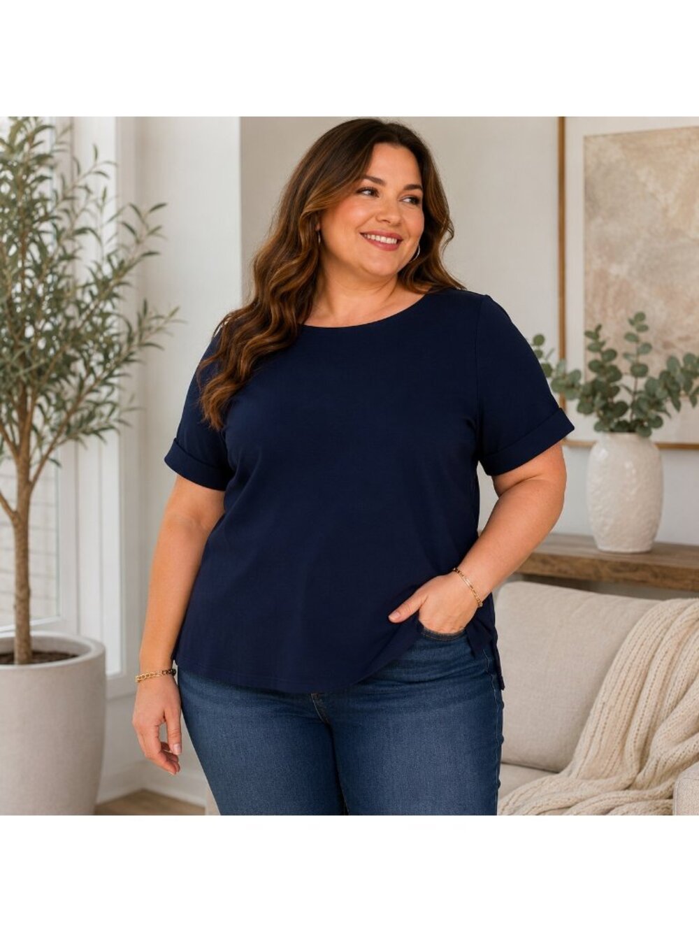 Lauren Ralph Lauren Navy Short Sleeve Boat Neck 3X Top Old Money Academia Preppy